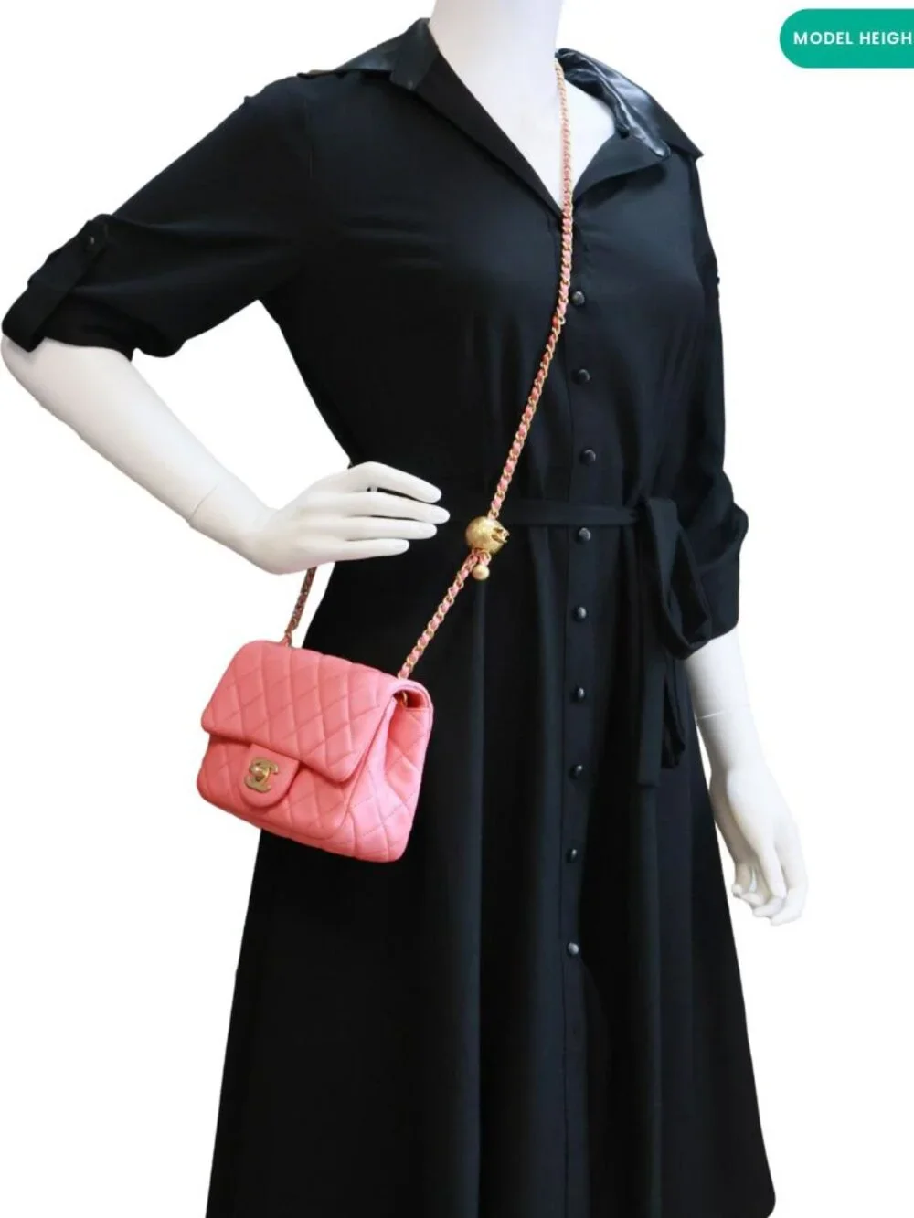 Chanel  Pearl Crush Square Flap Mini Quilted Lambskin Leather Shoulder Bag Pink